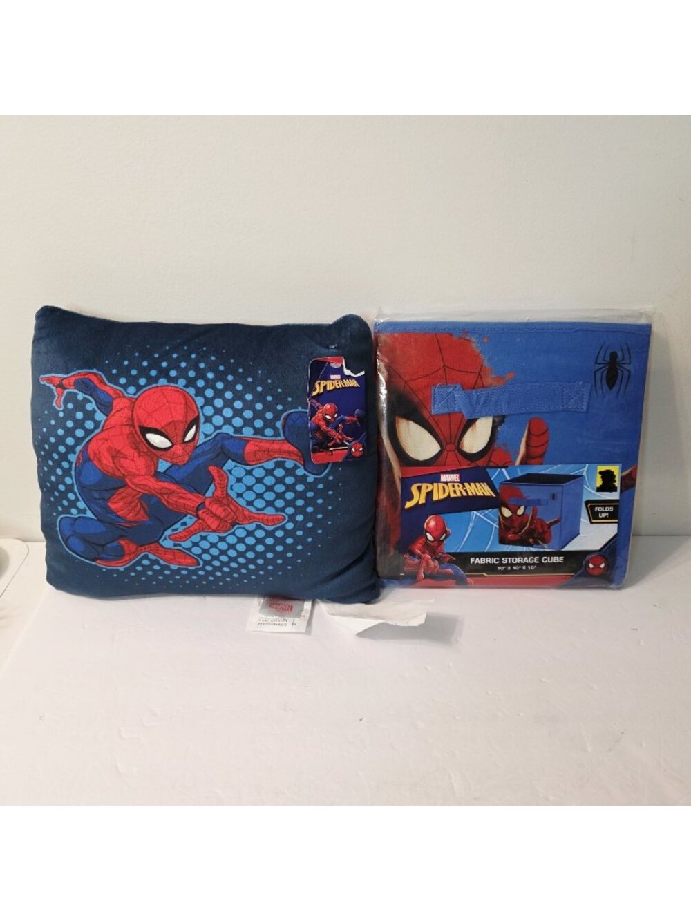 Marvel Spiderman Fabric Storage Cube Container Soft Cush Blue Red Throw Pillow